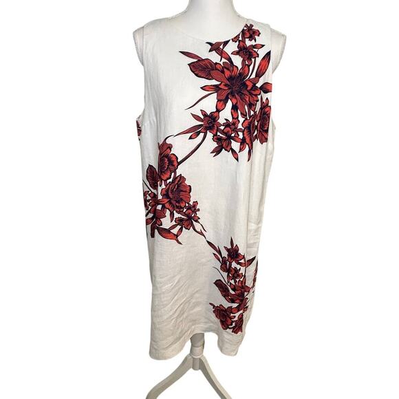 Tommy Bahama Lavatera Leis Linen shift tropical print white shift dress size L - Picture 1 of 6